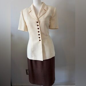 Le Suit Petite Cream Blazer and Skirt Set
